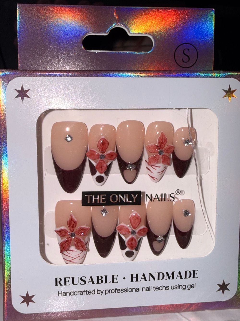The Only Nails Nude, Brown, Pink, & Tan Floral Reusable Press-On Nail Set